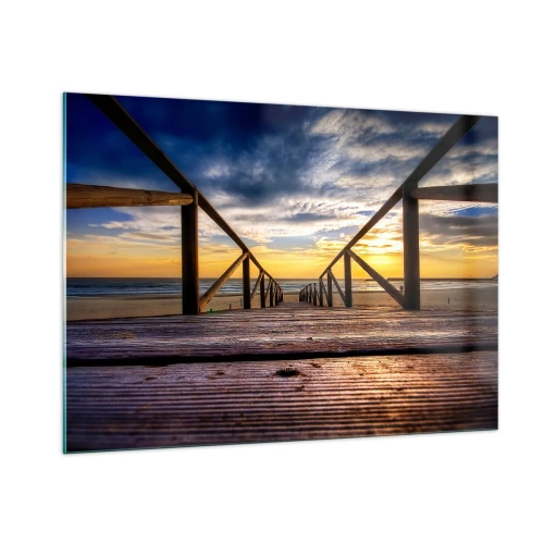 Billede på glas - Direkte til en stille strand ved solnedgang - 100x70 cm