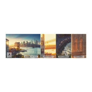 Prøve Fototapet Selvklæbende Deluxe Sticker - Den store bys daggry - New York, By, Brooklyn Bridge - 100x30 cm