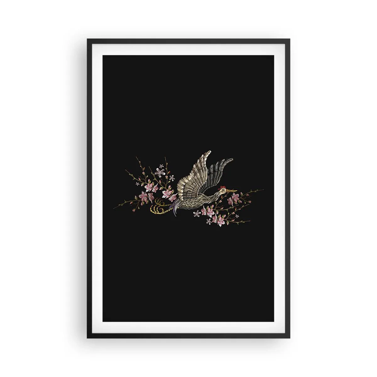 Plakat i sort ramme - Eksotisk broderet fugl - 61x91 cm