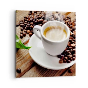 Lærredstryk - Billede på lærred - Kaffe på bænken - 70x70 cm