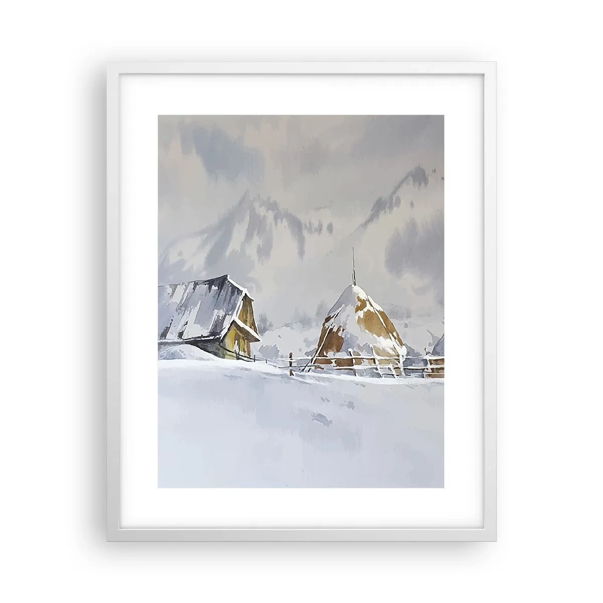 Plakat i hvid ramme - I en sneklædt dal - 40x50 cm