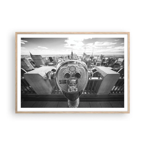 Plakat i ramme af lyst egetræ - Byen over byer - 100x70 cm