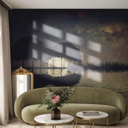Fototapet Premium Sand - En nat på kanten af verden - Landskab, Sø, Måne - 250x175 cm