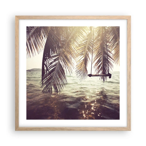 Plakat i ramme af lyst egetræ - Du kan svæve i skyerne efter behag - 50x50 cm