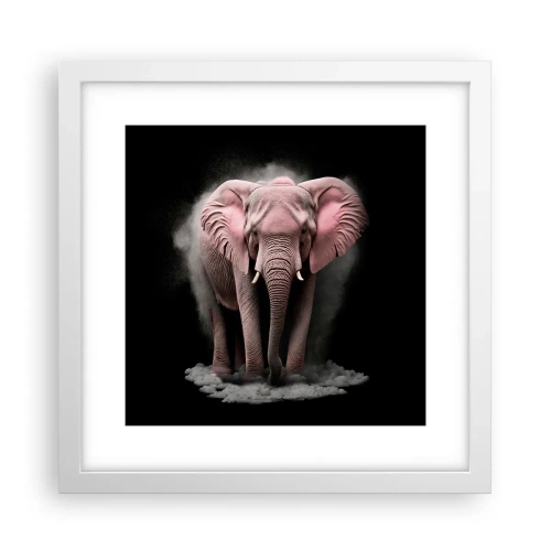 Plakat i hvid ramme - Tænk ikke på en lyserød elefant! - 30x30 cm