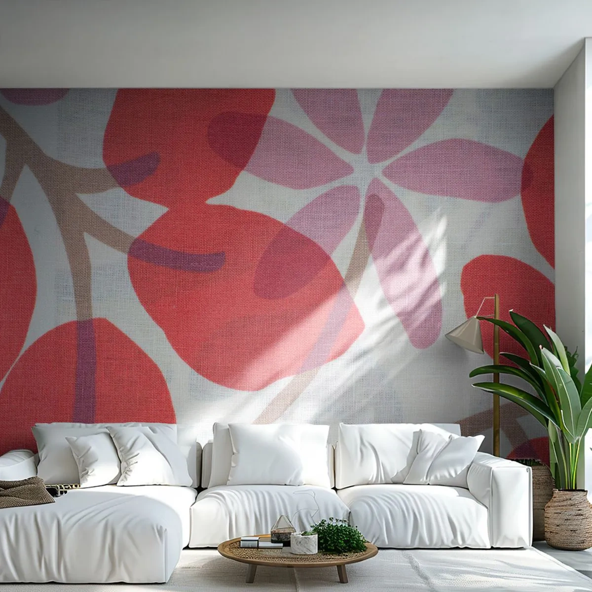 Fototapet Premium Sand - Blomsterkomposition i pink - Boho, Blomster, Minimalisme - 100x70 cm