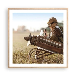 Plakat i ramme af lyst egetræ - Start mod drømmen - 60x60 cm