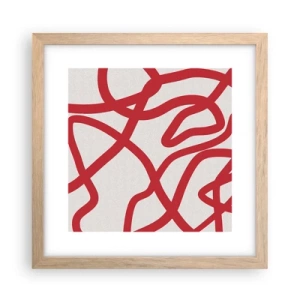Plakat i ramme af lyst egetræ - Rød på hvid - 30x30 cm