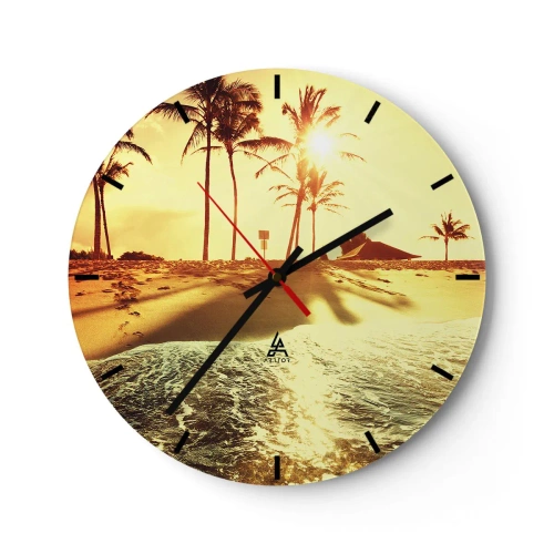 Vægur, Uret - En urskive med et strandmotiv i lyset af den nedgående sol - 30x30cm - Eftermiddag i Californien - Moderne vægdekoration til stue, køkken og soveværelse ARTTOR