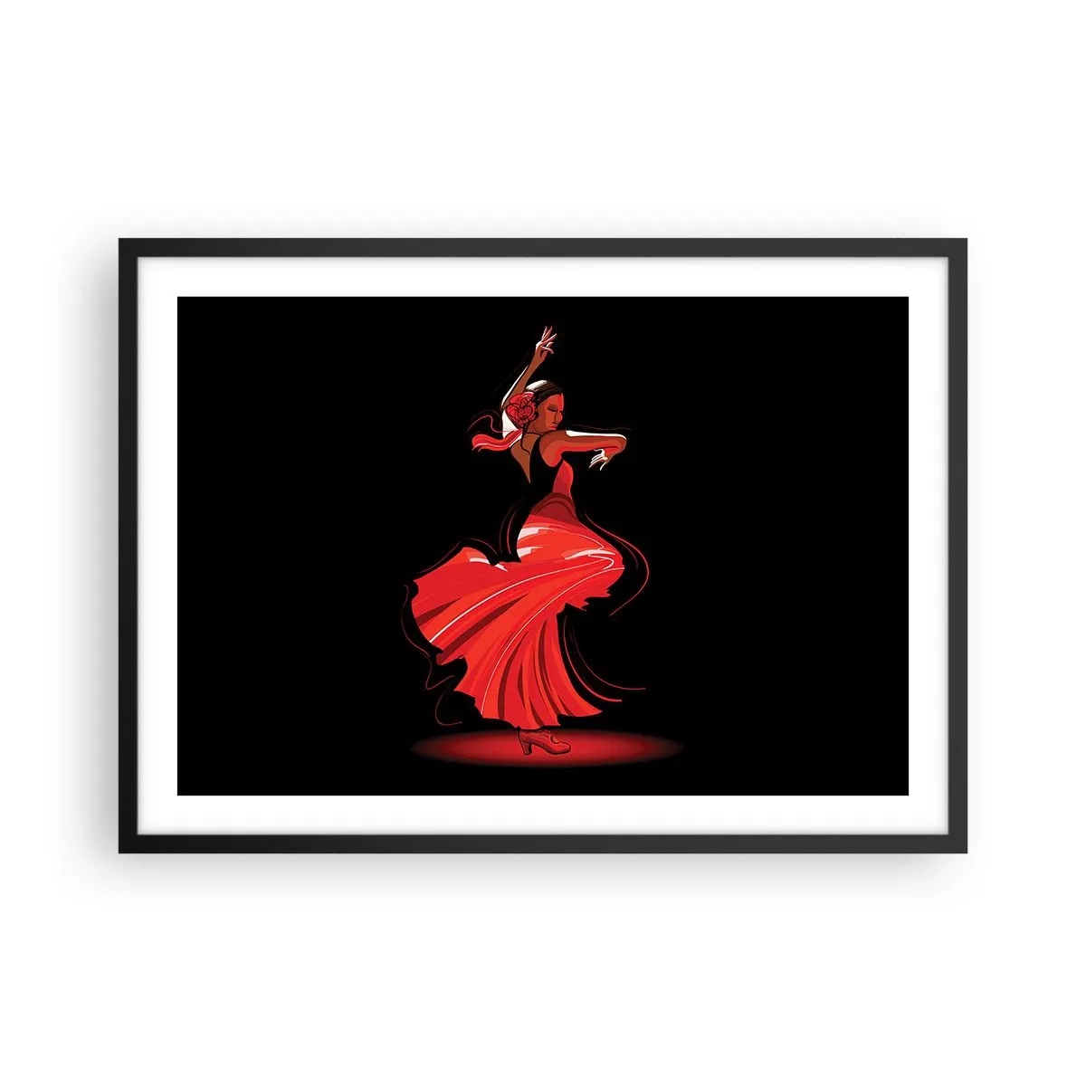 Plakat i sort ramme - Flamencoens brændende ånd - 70x50 cm