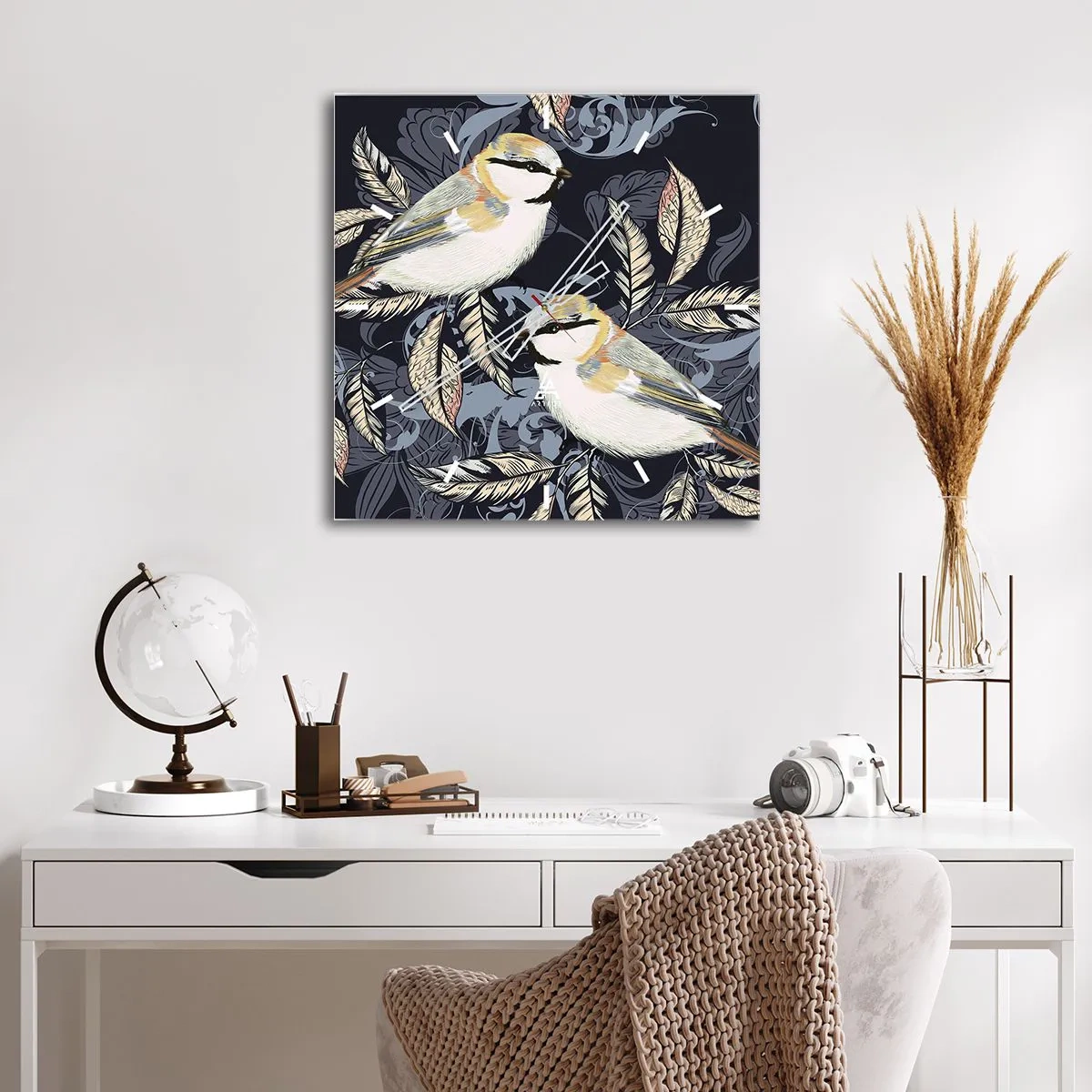 Vægur, Uret - Gul-blå espalier - 40x40 cm