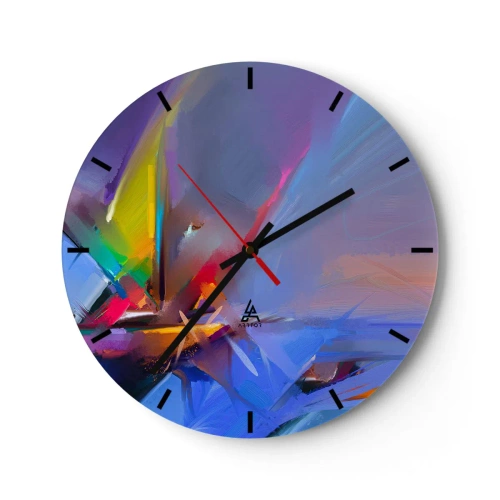 Vægur, Uret - Et abstrakt spil af farver og former på en blå baggrund - 30x30cm - Propeller som en fugl - Moderne vægdekoration til stue, køkken og soveværelse ARTTOR