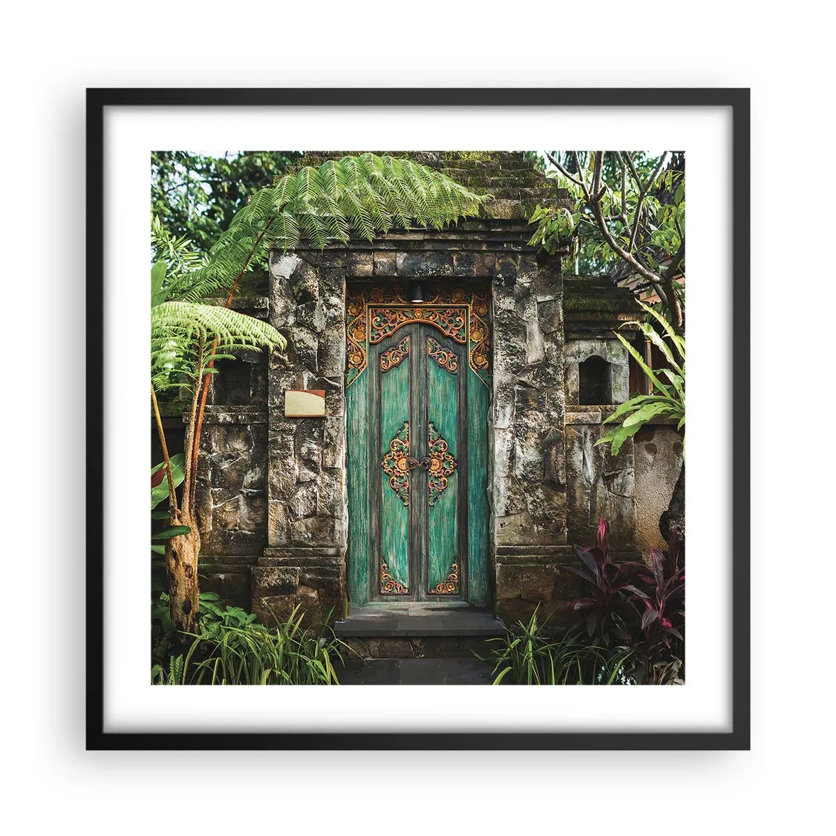 Plakat i sort ramme - En dør til en eksotisk verden - 50x50 cm