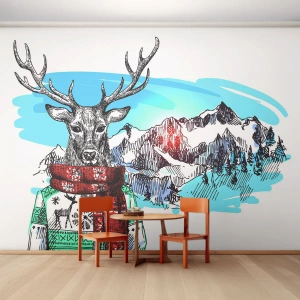 Fototapet Premium Sand - Selv et rådyr fryser ikke  - Abstraktion, Hjort, For børn - 350x256 cm