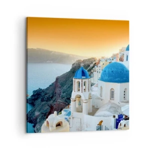 Lærredstryk - Billede på lærred - Santorini - omfavnet af klipperne - 60x60 cm