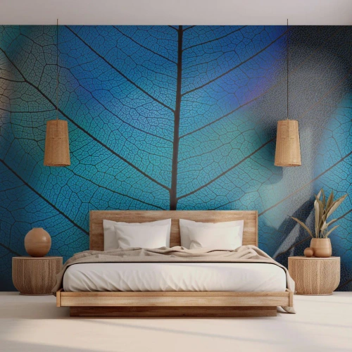 Fototapet Standard Eco - Bladstruktur i nuancer af blå og marineblå - 100x70cm - Indviklet konstruktion - Moderne vægdekoration til stue og soveværelse ARTTOR
