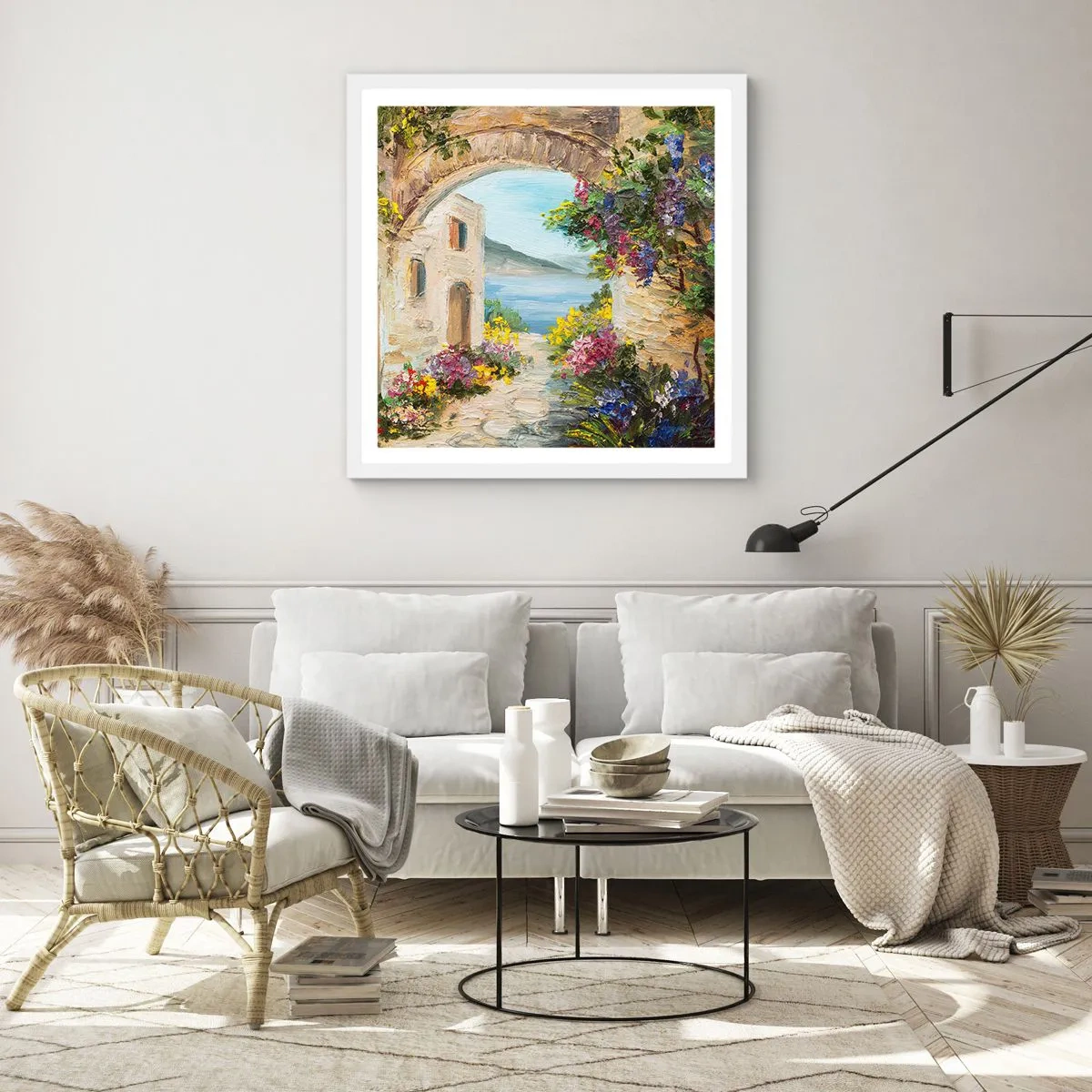 Plakat i hvid ramme - Charmen af kystlandskabet - 60x60 cm