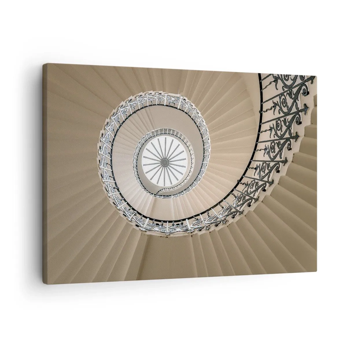 Lærredstryk - Billede på lærred - Vindeltrappe i en elegant geometrisk udformning - 70x50cm - I midten af en skal - Moderne vægdekoration til stue og soveværelse ARTTOR