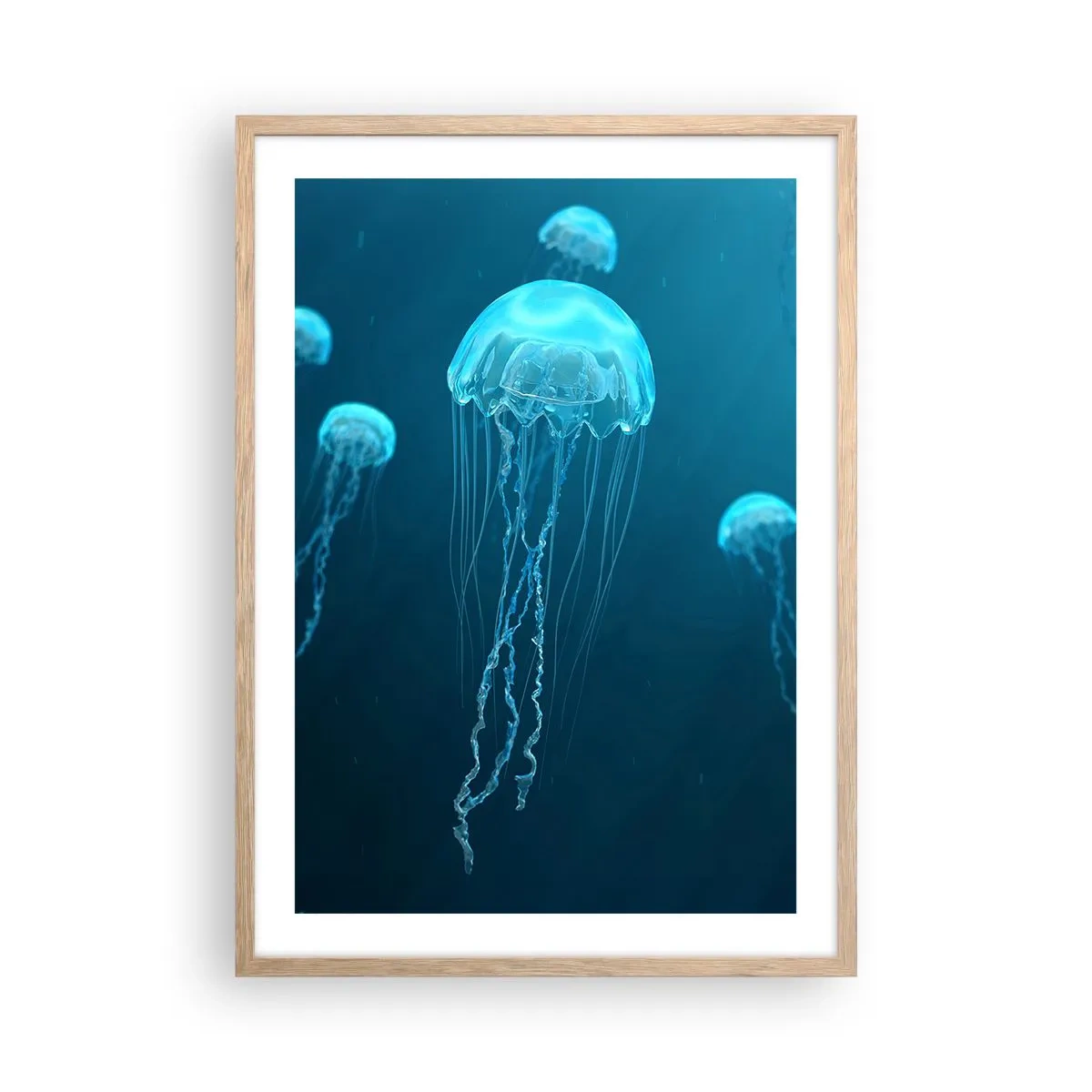 Plakat i ramme af lyst egetræ - Havets dans - 50x70 cm