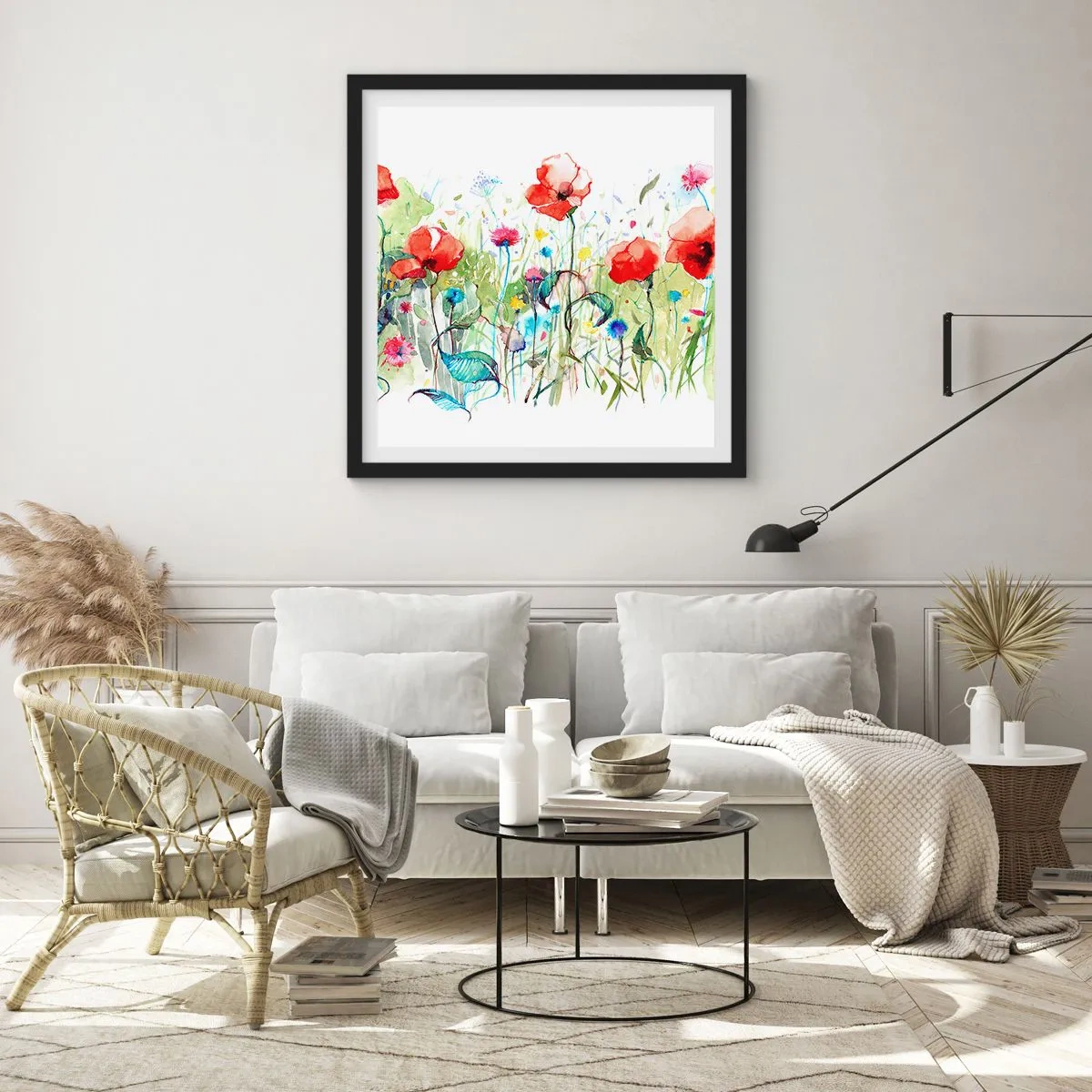 Plakat i sort ramme - En blomstrende eng i maj - 50x50 cm