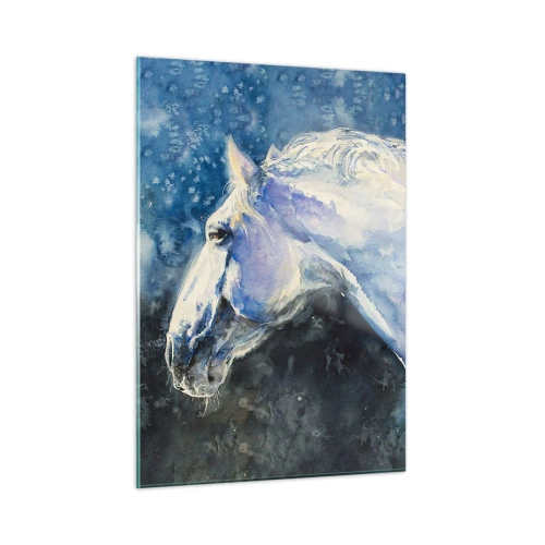 Billede på glas - Portræt i et blåt skær - 50x70 cm