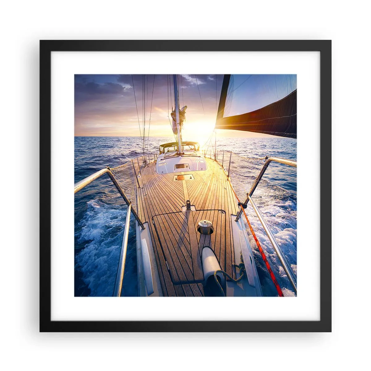 Plakat i sort ramme - Løber på bølgerne - 40x40 cm