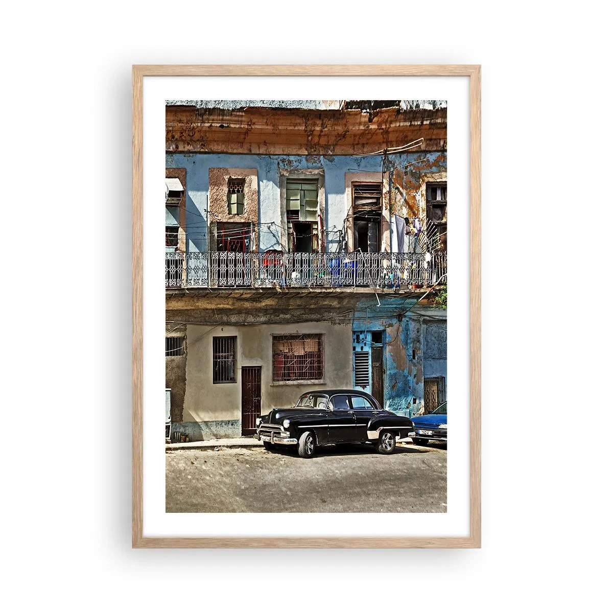 Plakat i ramme af lyst egetræ - Havana stemning - 50x70 cm
