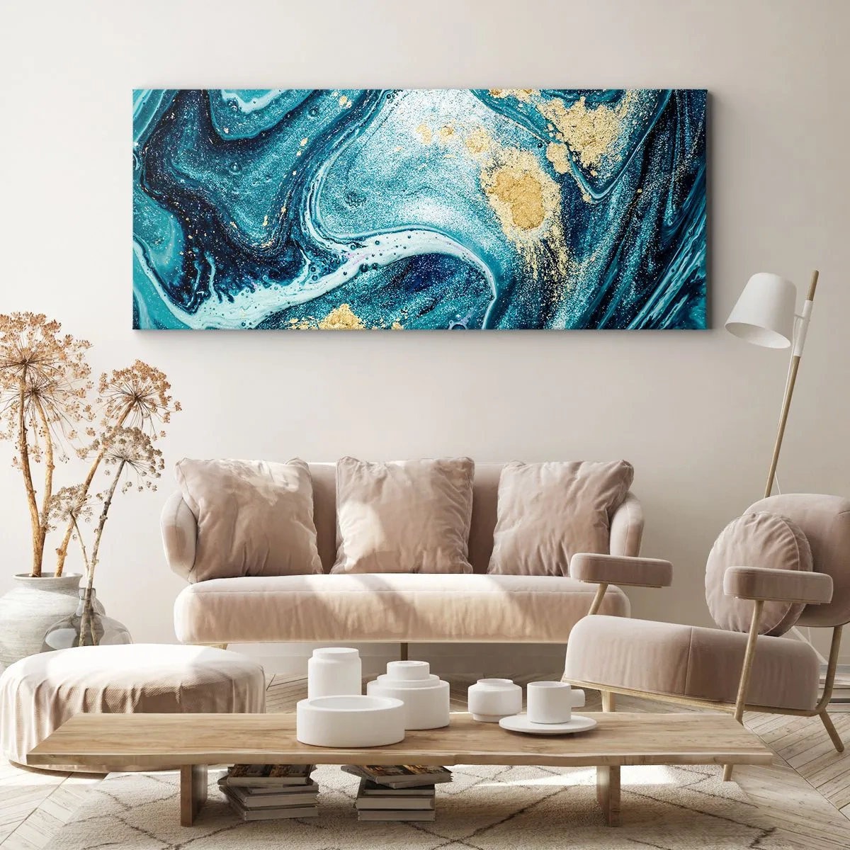 Lærredstryk - Billede på lærred - Blå boblebad - 100x40 cm