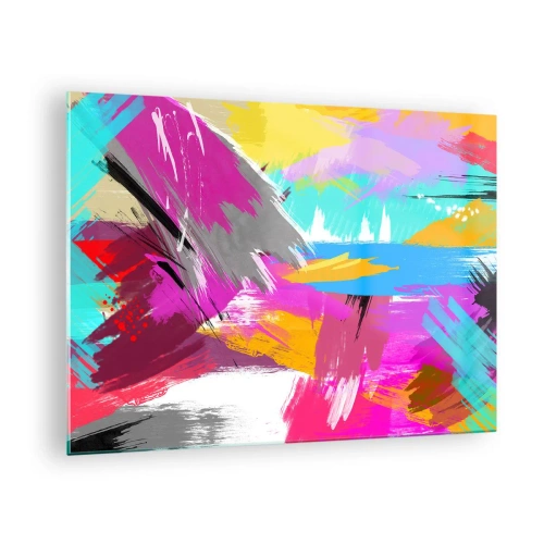 Billede på glas - Farverig abstraktion med dynamiske penselstrøg - 70x50cm - Strejf, strejf, strejf endnu engang - Moderne vægdekoration til stue og soveværelse ARTTOR