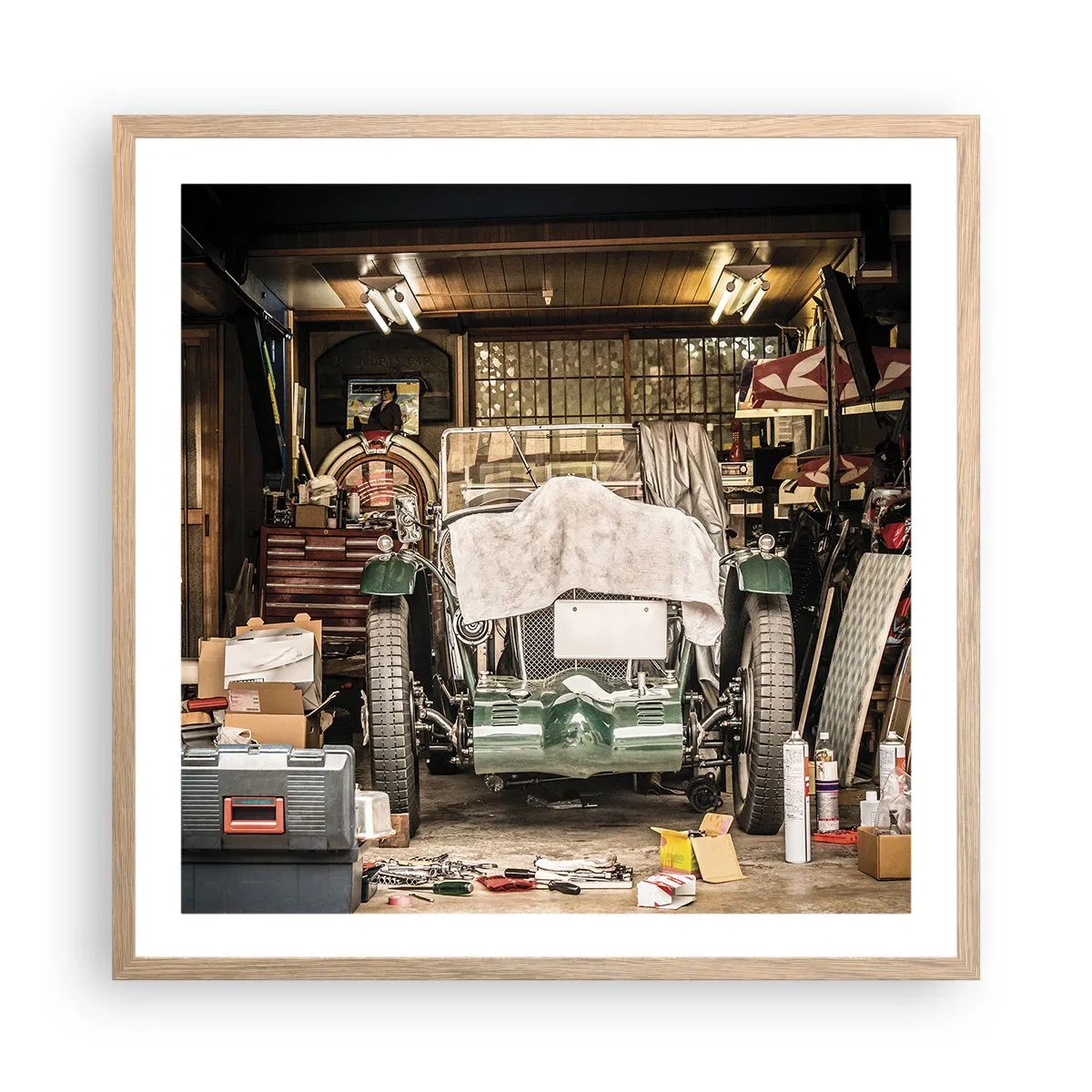 Plakat i ramme af lyst egetræ - Tilbage til fortiden - 60x60 cm