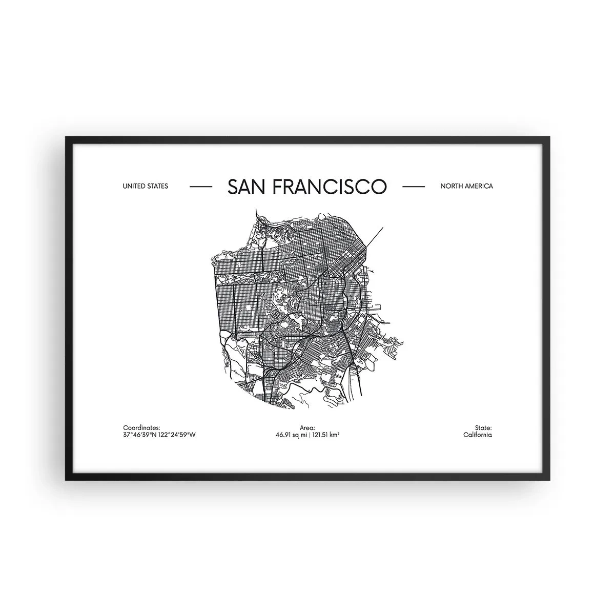 Plakat i sort ramme - San Franciscos anatomi - 100x70 cm