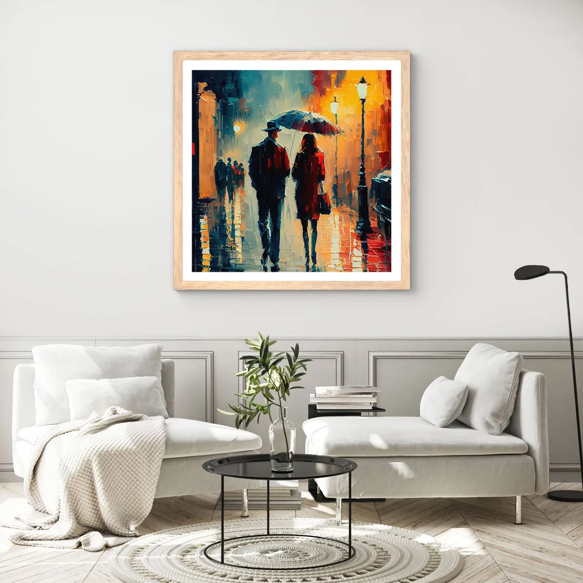 Plakat i ramme af lyst egetræ - Urban kærlighedshistorie - 30x30 cm