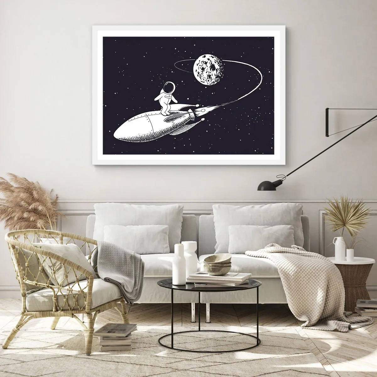 Plakat i hvid ramme - Space surfer - 91x61 cm