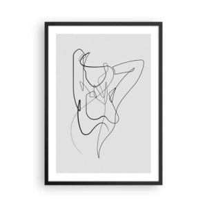 Plakat i sort ramme - Abstrakt linje af en kvindelig silhuet på en lys baggrund - 50x70cm - Virkelig, hvad er du for en person... - Moderne vægdekoration til stue og soveværelse ARTTOR