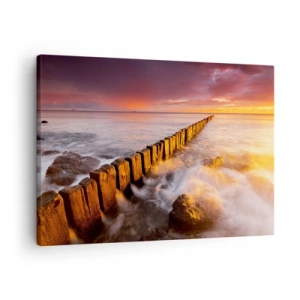 Lærredstryk - Billede på lærred - Et malerisk landskab ved havet ved solnedgang - 70x50cm - Bølgernes blidhed - Moderne vægdekoration til stue og soveværelse ARTTOR