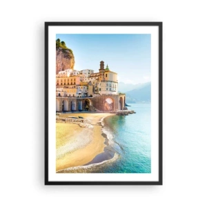 Plakat i sort ramme - En malerisk italiensk by ved havet - 50x70cm - En utrolig by - Moderne vægdekoration til stue og soveværelse ARTTOR