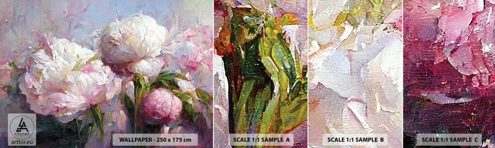 Fototapet Prøve Standard Eco - En buket fyldt med liv - Blomster, Pæoner, Klassicisme - 100x30 cm