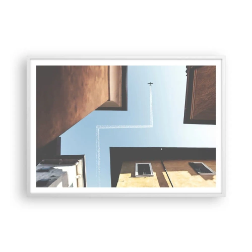 Plakat i hvid ramme - Over den urbane labyrint - 100x70 cm