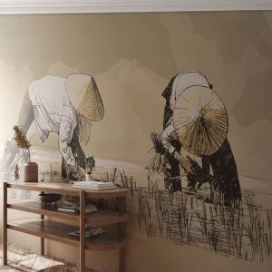 Fototapet Premium Sand - God høst - Asien, Risplantage, Rismark - 300x210 cm