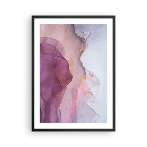 Plakat i sort ramme - Abstrakte bølger i nuancer af lilla og lilla med gulddetaljer - 50x70cm - Lilla og violette bølger - Moderne vægdekoration til stue og soveværelse ARTTOR