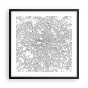 Plakat i sort ramme - Kort over Londons labyrint - 50x50 cm