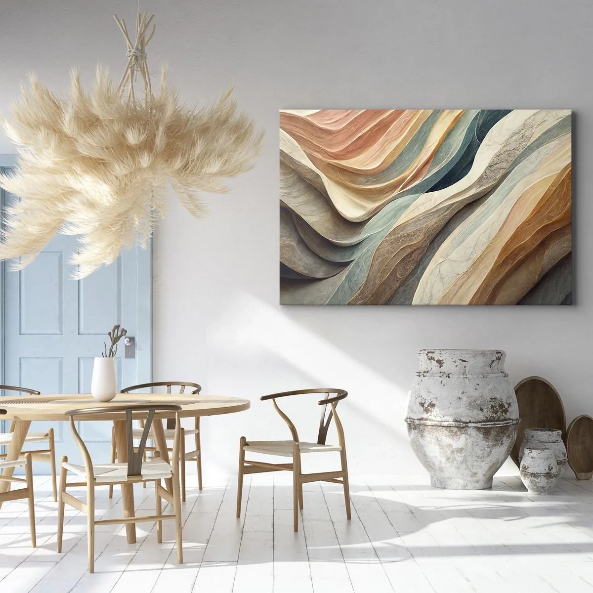 Lærredstryk - Billede på lærred - Abstrakte bølger i pastelfarver - 70x50cm - Øjeblikke før forandring - Moderne vægdekoration til stue og soveværelse ARTTOR