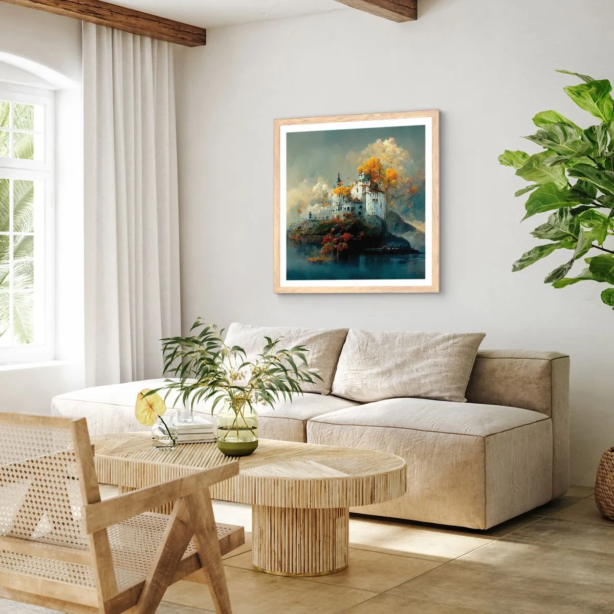 Plakat i ramme af lyst egetræ - Begyndelsen på en romantisk historie - 30x30 cm