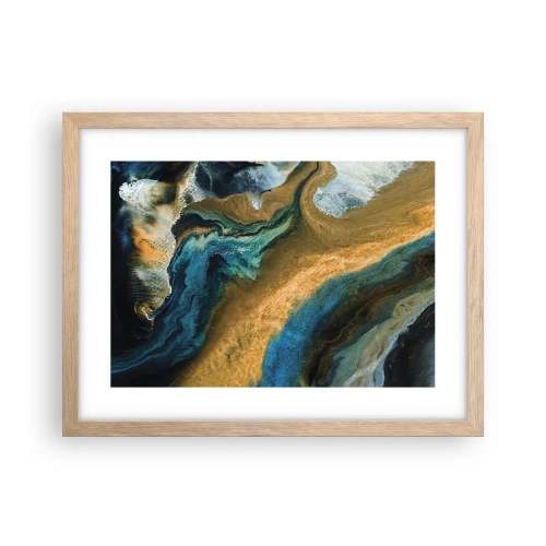 Plakat i ramme af lyst egetræ - Blå - gul - gensidig indflydelse - 40x30 cm