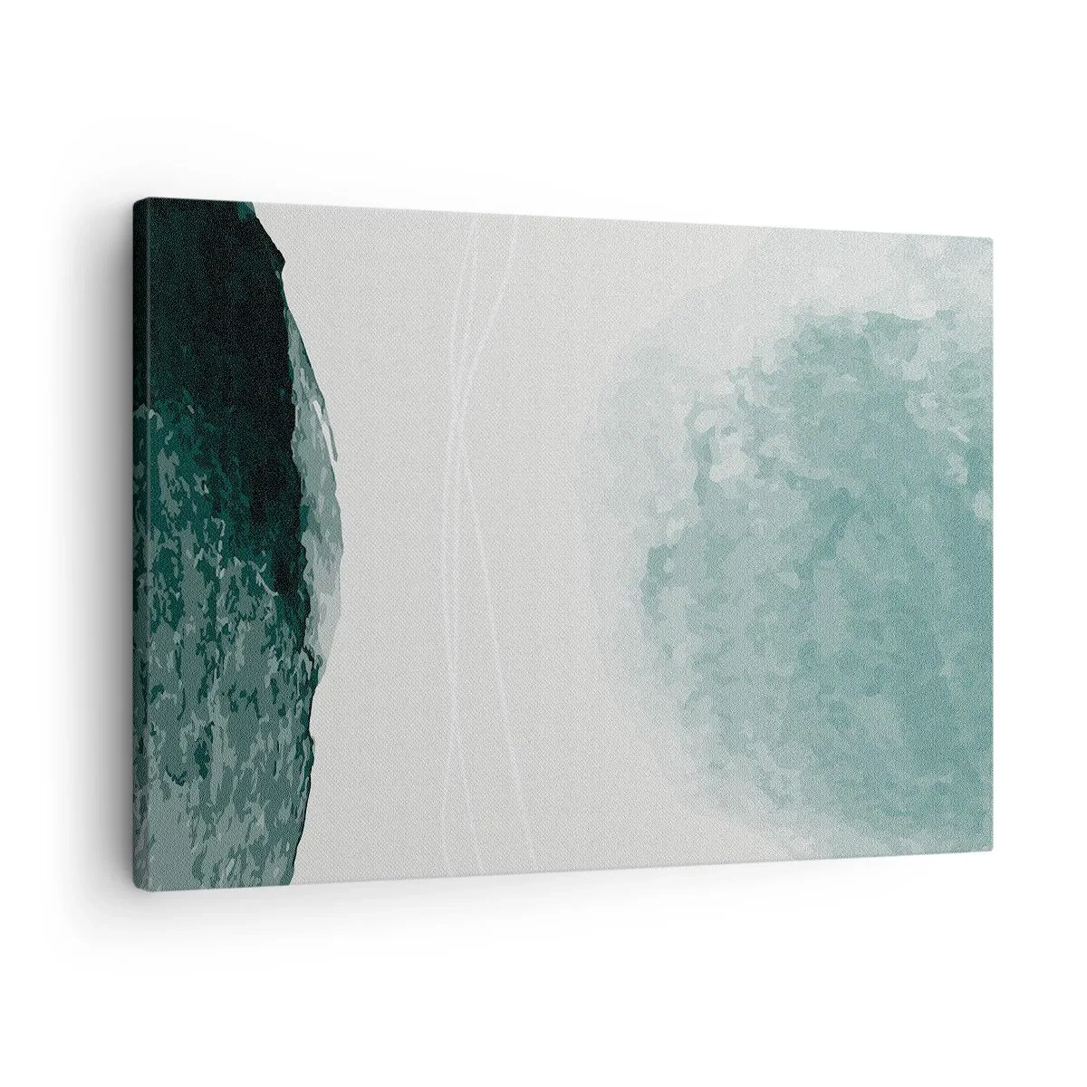 Lærredstryk - Billede på lærred - En delikat abstrakt komposition i grønne nuancer med subtile former på en lys baggrund. - 70x50cm - Et møde med tåge - Moderne vægdekoration til stue og soveværelse ARTTOR