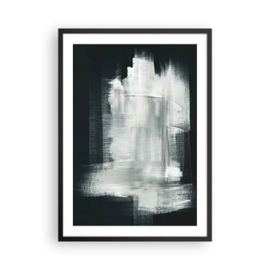 Plakat i sort ramme - Abstrakt komposition i hvid på en mørk baggrund - 50x70cm - Vævet af det lodrette og det vandrette - Moderne vægdekoration til stue og soveværelse ARTTOR
