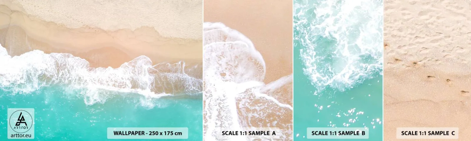 Prøve Fototapet Selvklæbende Deluxe Sticker - Kærlig berøring - Landskab, Havbølge, Strand - 100x30 cm