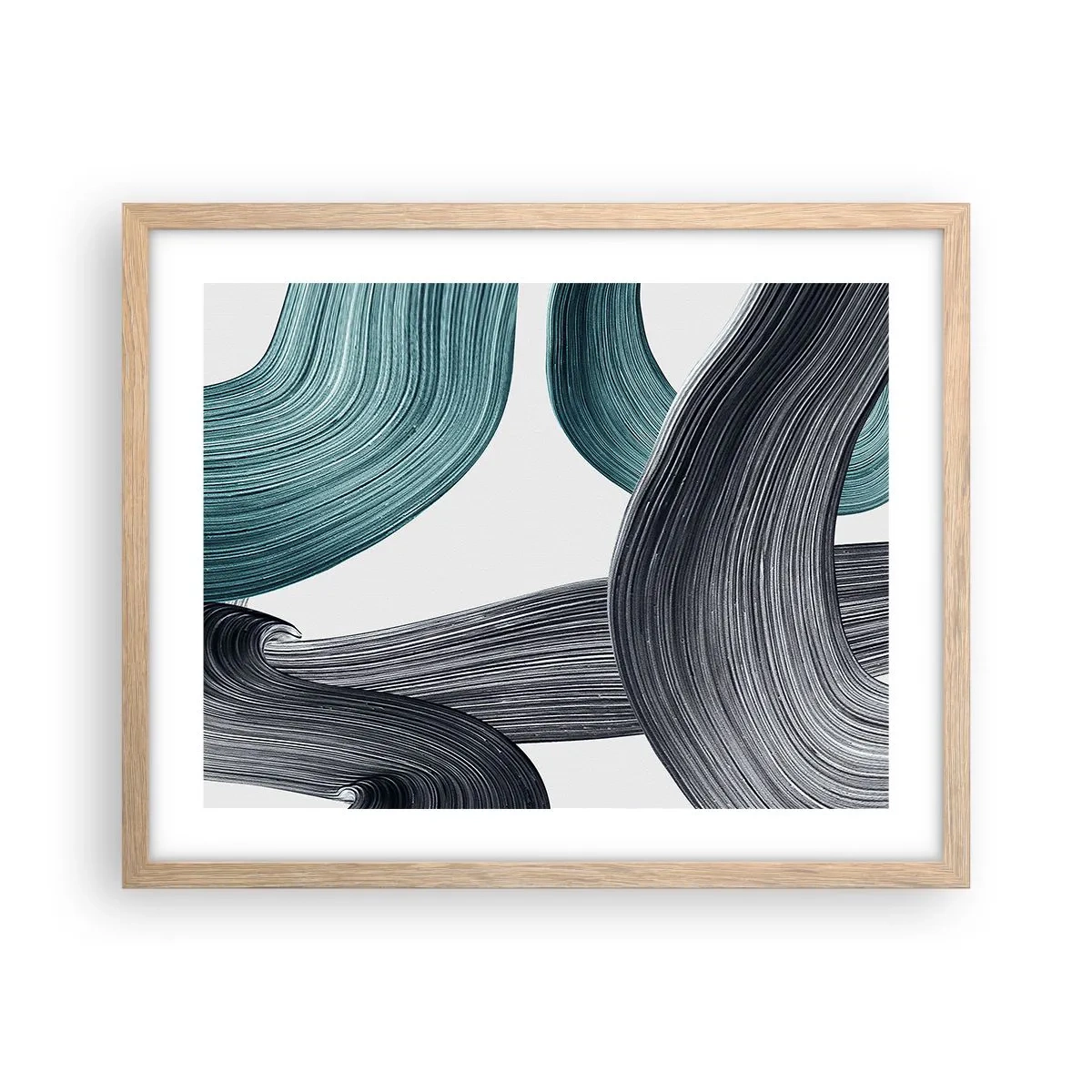 Plakat i ramme af lyst egetræ - Smaragdgrønne og sorte stier - 50x40 cm