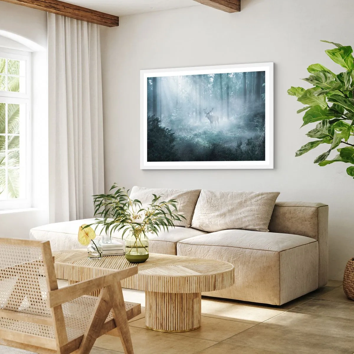 Plakat i hvid ramme - Morgenvandring rundt på godset - 100x70 cm