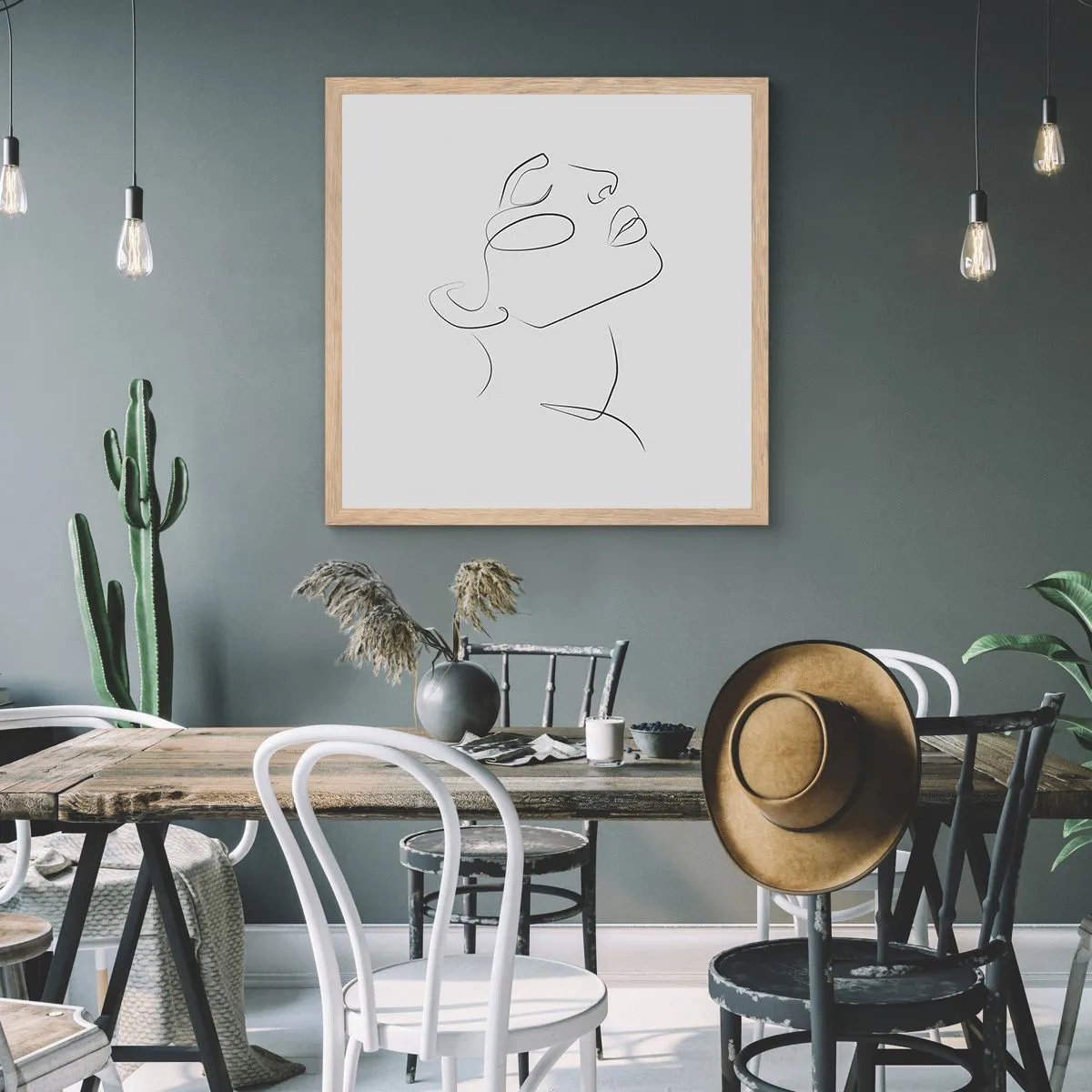 Plakat i ramme af lyst egetræ - En drømmes slyngninger - 40x40 cm